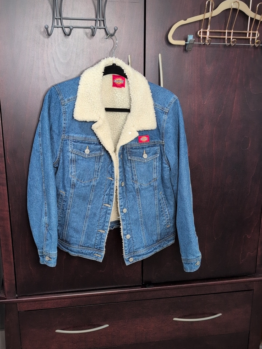 Dickies Womens Blue Denim Sherpa-Lined Jacket M